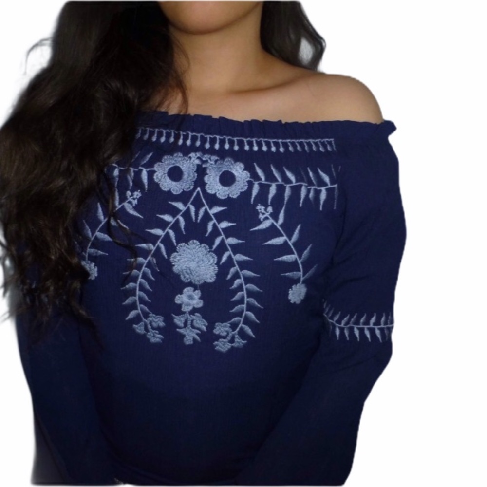 New Floral Embroidered Off the Shoulder Blouse Sm